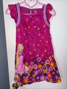 Disney Rapunzel Floral Dress - Magenta with Yellow & Purple Accents